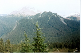 Looking towards Mt Garibaldi from ridge leading to Elfin Lakes 1997-09.